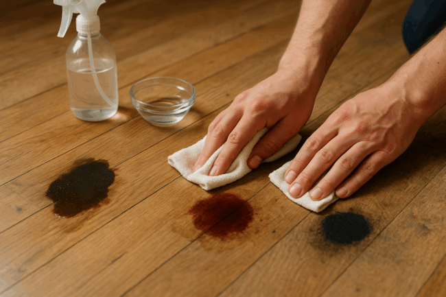 Illustration af Sådan fjerner du pletter på trægulv: Effektive metoder til et fejlfrit resultat