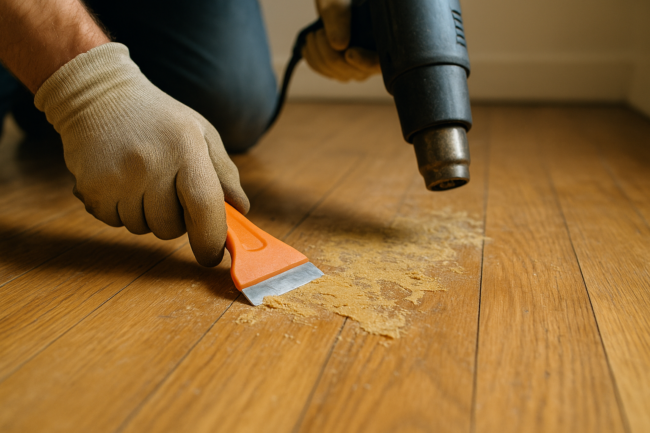 Illustration af Fjern limrester fra gulv: Effektive metoder til skånsom rengøring