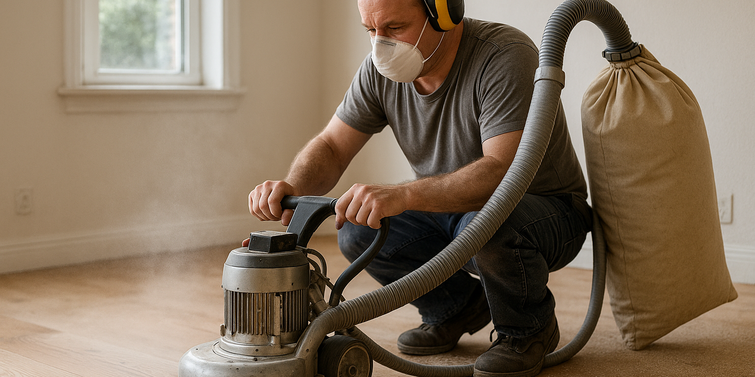 Illustration af Gulvafslibning uden støv: Sådan sikrer du et sundere indeklima og minimal rengøring