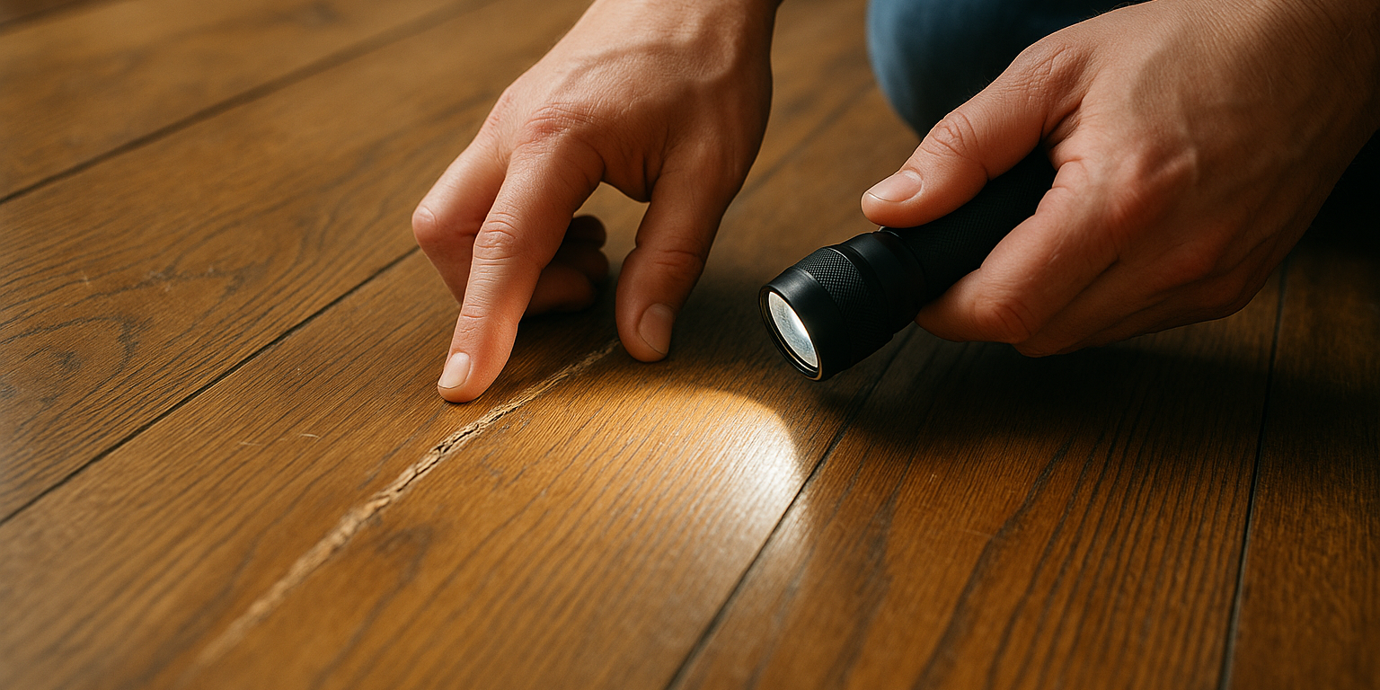 Illustration af Dybe ridser i trægulv: Skal du vælge gør-det-selv eller professionel hjælp?