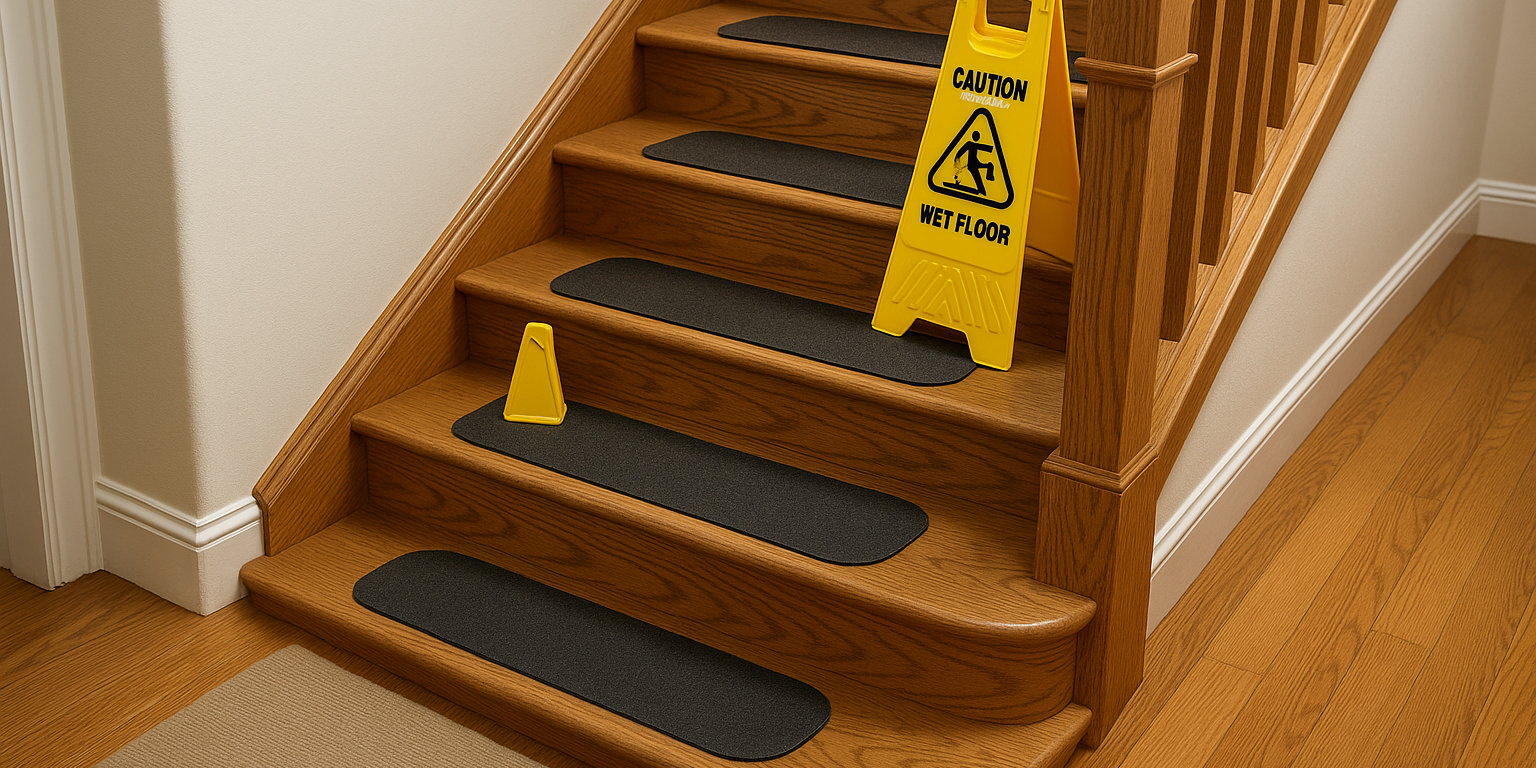 Illustration af Glat trappe indendørs: Sådan undgår du ulykker med effektive løsninger