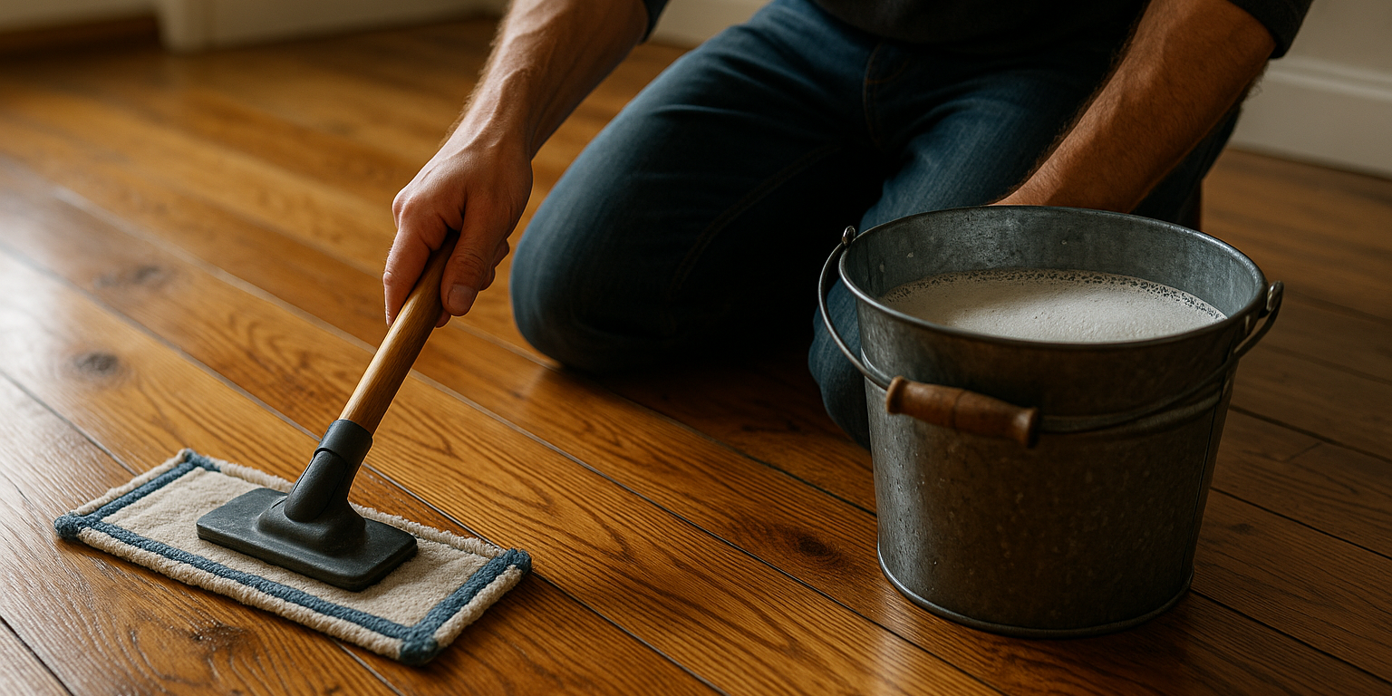 Illustration af Rensning af trægulv: Sådan vedligeholder du dine gulve skånsomt og effektivt