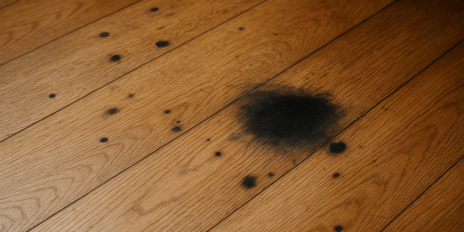 Illustration af Sorte pletter på trægulv: Sådan identificerer og fjerner du dem effektivt