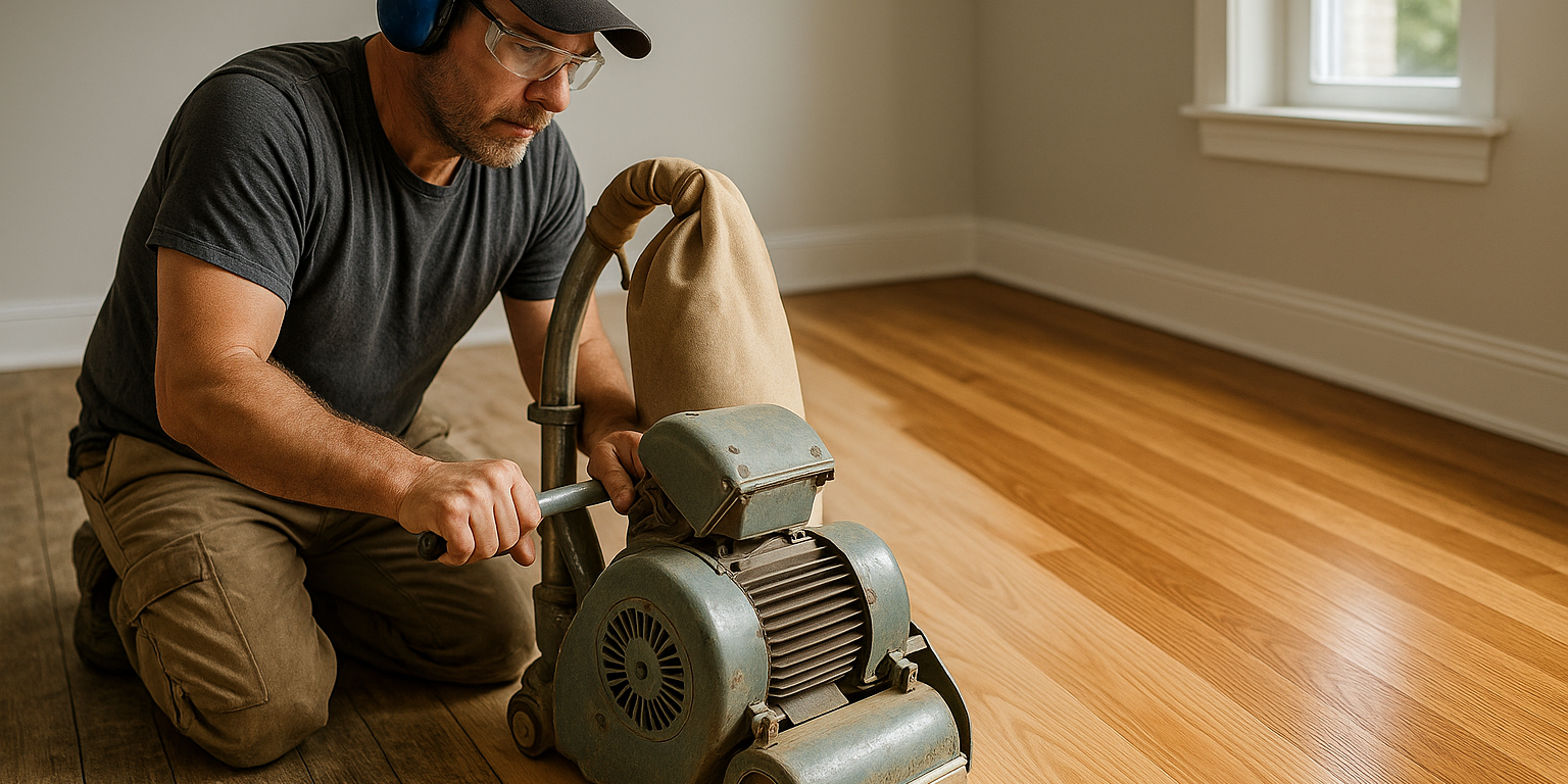 Hvordan ser resultatet typisk ud efter en gulvafslibning? Se de imponerende før- og efterbilleder Illustration af Hvordan ser resultatet typisk ud efter en gulvafslibning? Se de imponerende før- og efterbilleder