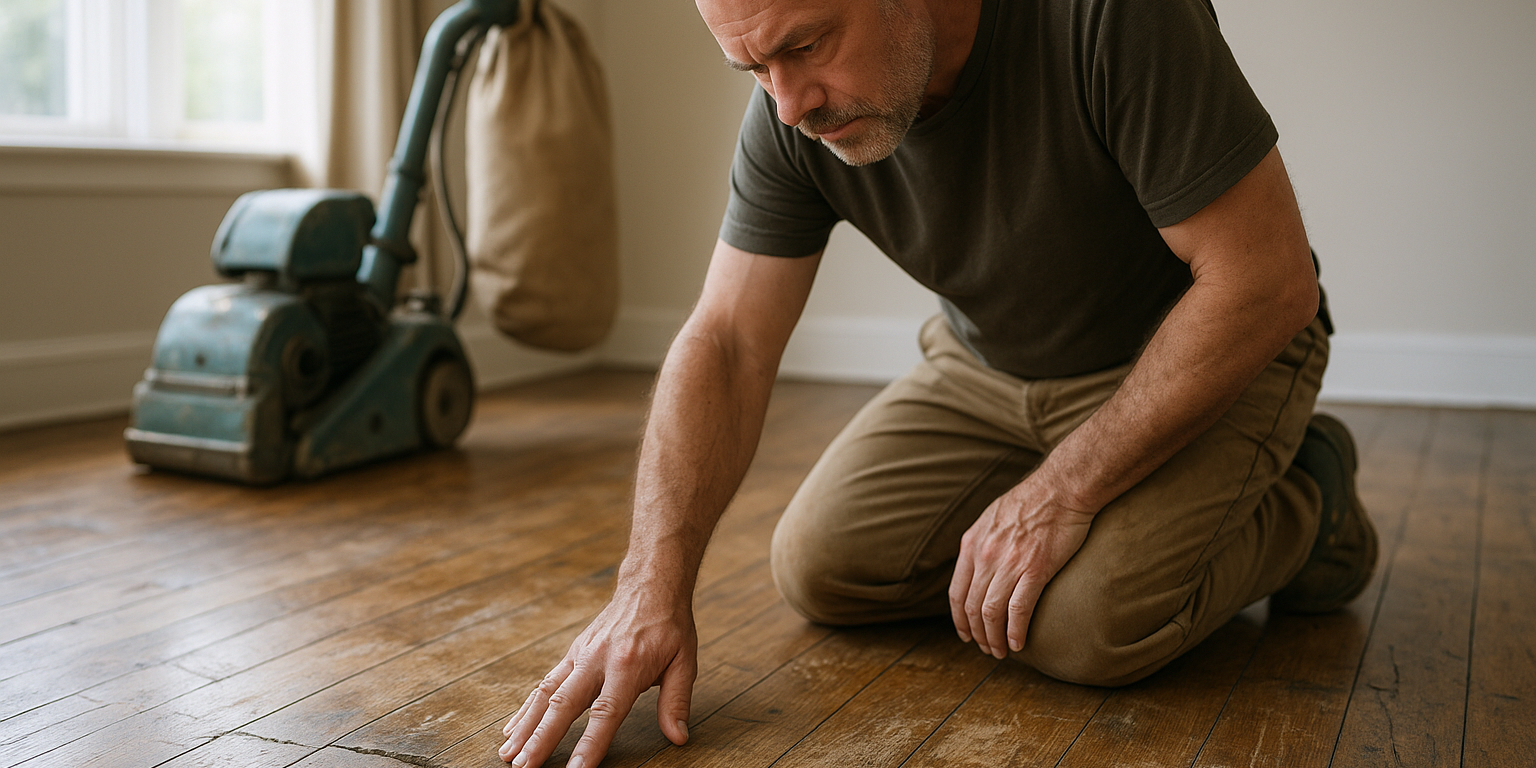 Hvordan ved man om gulvet kan reddes? Tegn på at dit trægulv kan afslibes eller skal udskiftes Illustration af Hvordan ved man om gulvet kan reddes? Tegn på at dit trægulv kan afslibes eller skal udskiftes