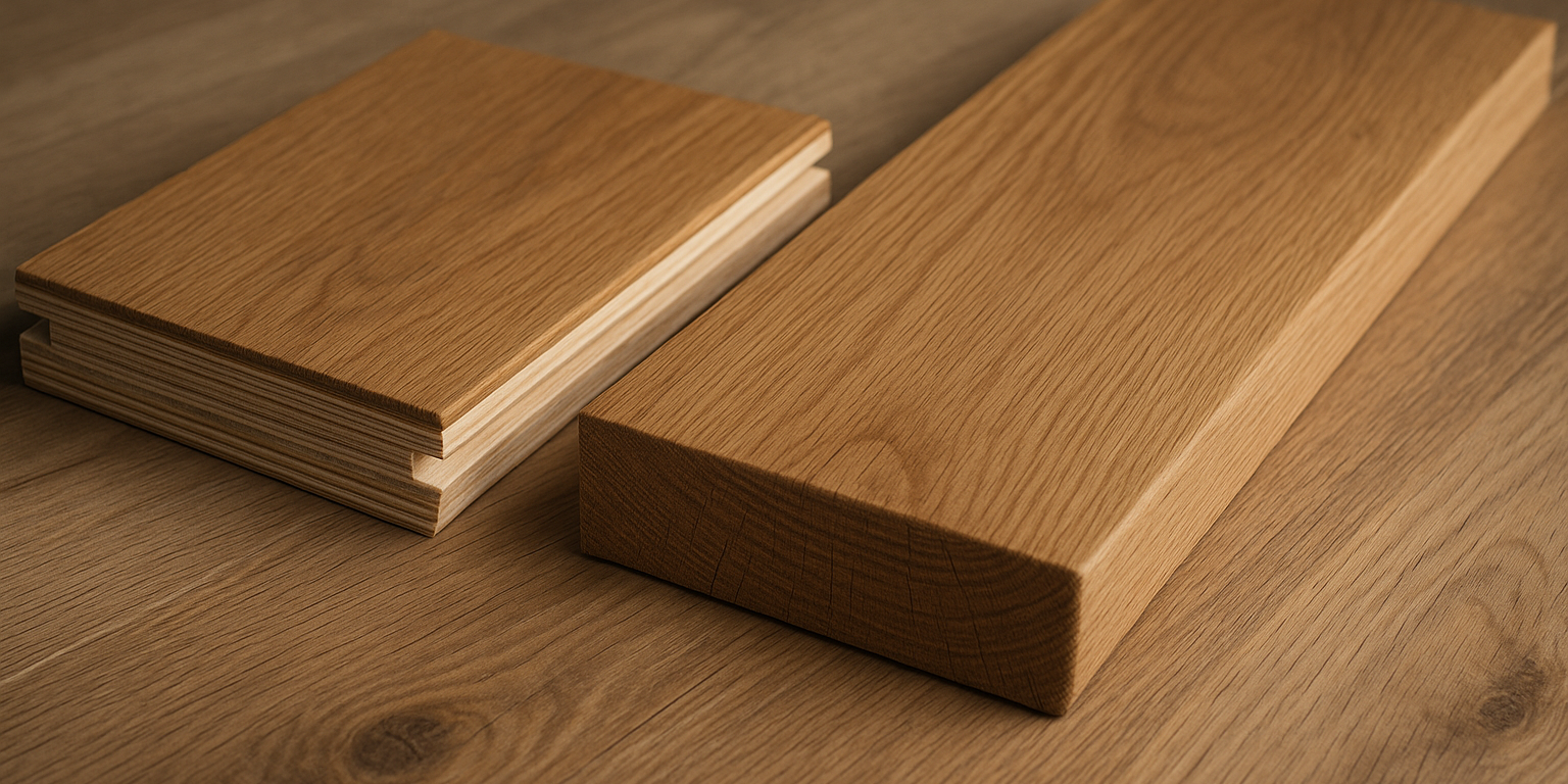 Illustration af Lamelgulv vs massivt gulv: Hvilket er det rette valg for dit hjem?