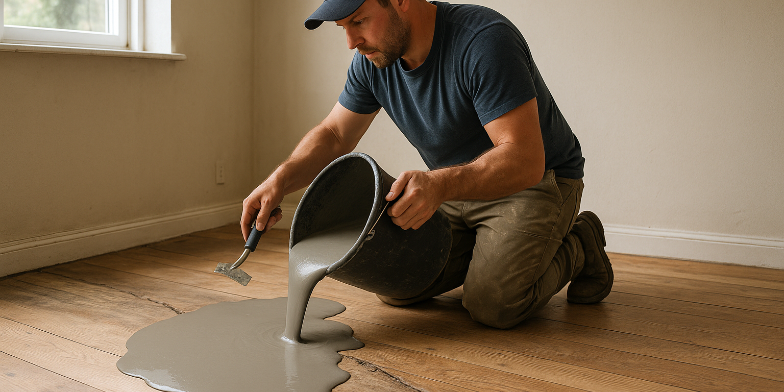 Opretning af skævt gulv: Skal du vælge gør-det-selv eller professionel hjælp? Illustration af Opretning af skævt gulv: Skal du vælge gør-det-selv eller professionel hjælp?