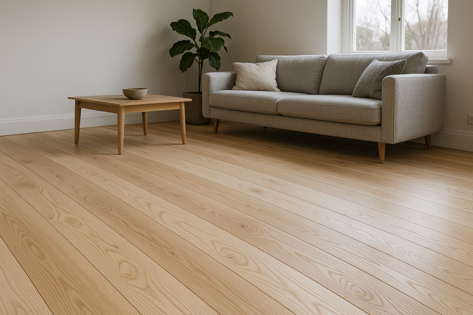 Illustration af Massiv ask plankegulv: Hvordan det kombinerer styrke og æstetik i dit hjem