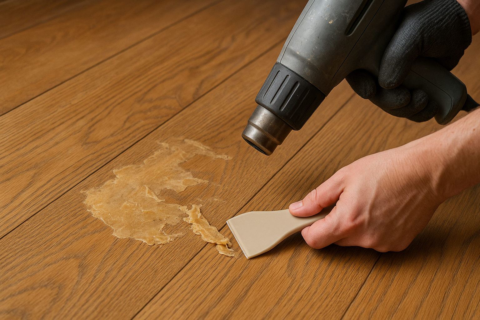 Illustration af Sådan fjerner du lim fra trægulv uden at skade overfladen
