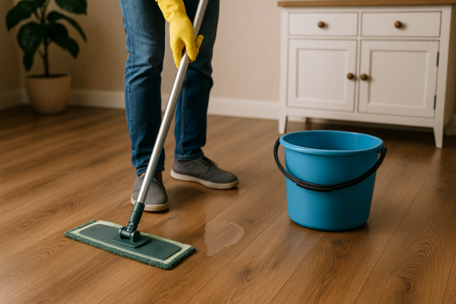 Sådan sikrer du en skånsom gulvvask af dit laminatgulv: Tips og tricks Illustration af Sådan sikrer du en skånsom gulvvask af dit laminatgulv: Tips og tricks