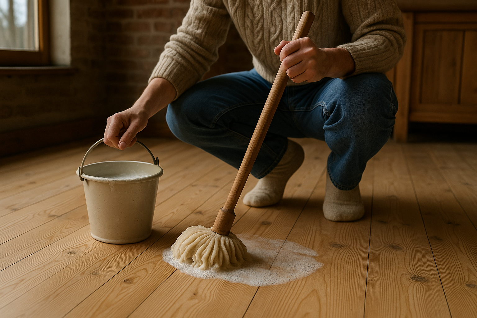 Illustration af Sæbebehandling af trægulv: Sådan bevarer du det naturlige og rustikke look