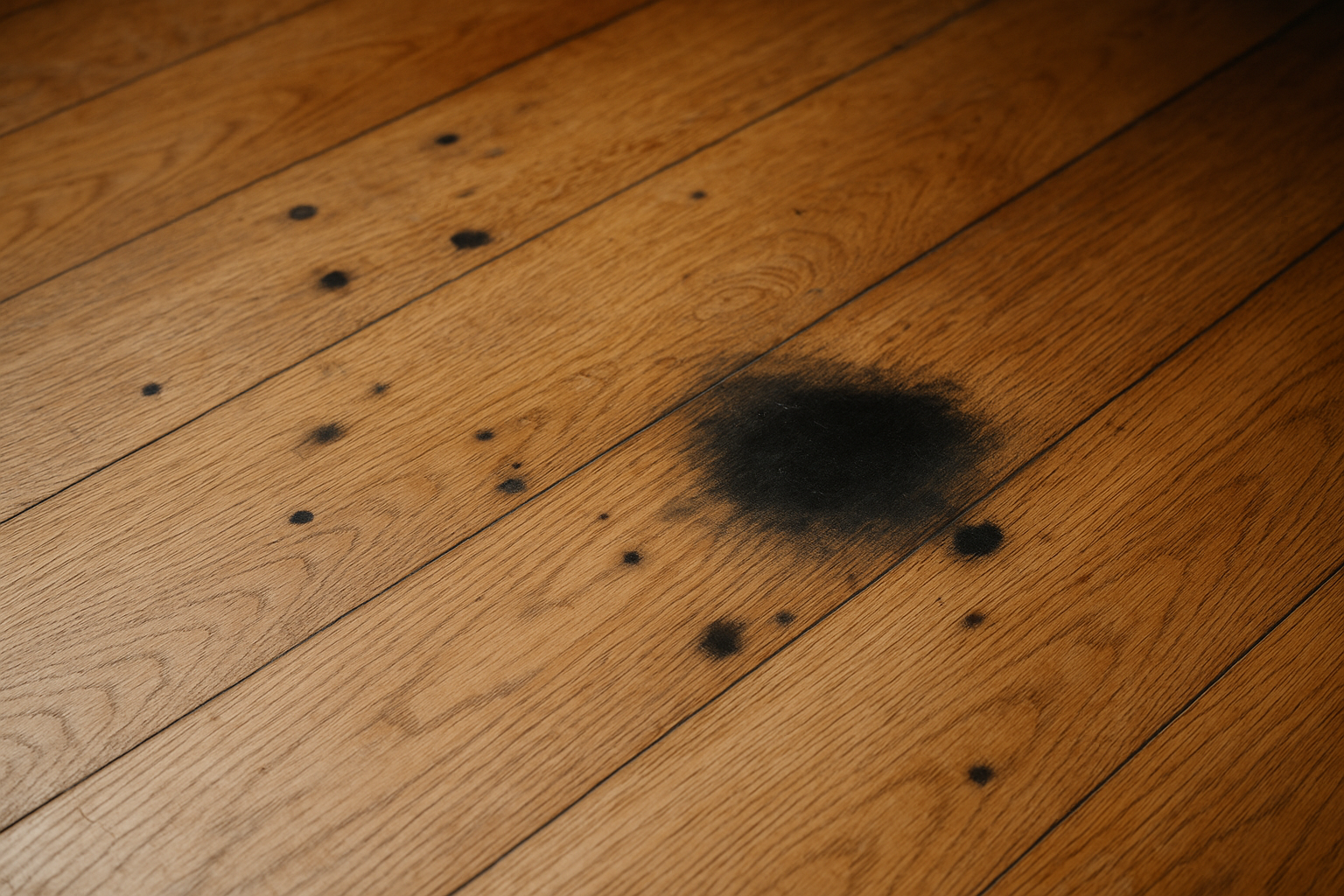Illustration af Sorte pletter på trægulv: Sådan identificerer og fjerner du dem effektivt
