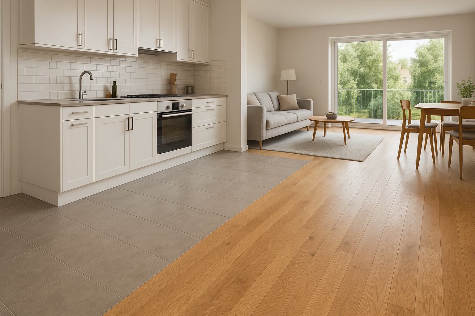 Illustration af Gulv i køkken alrum: Sådan vælger du det perfekte gulv til dit åbne rum