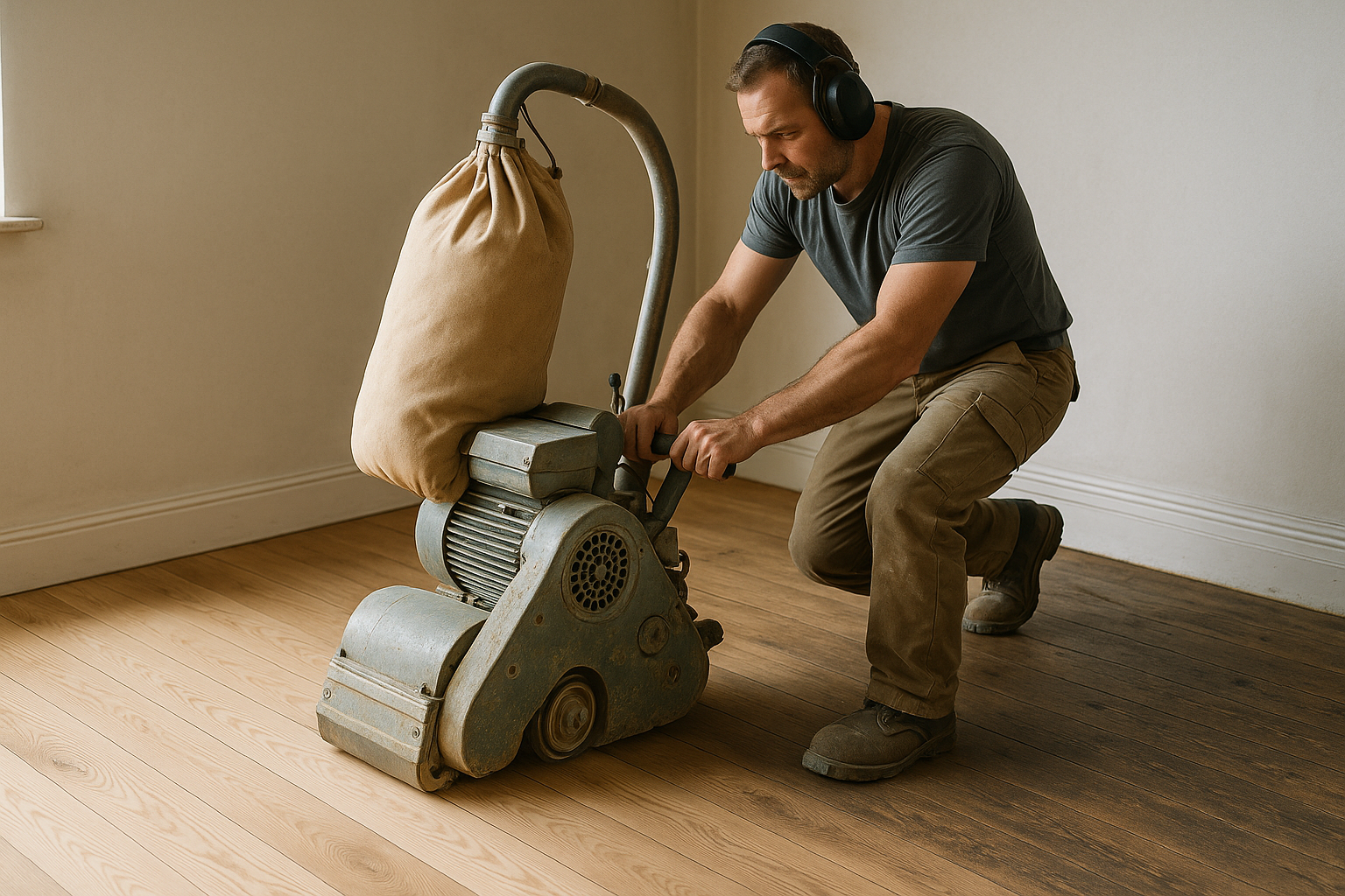 Illustration af Hvordan foregår gulvafslibning i praksis? En trinvis guide til et perfekt resultat