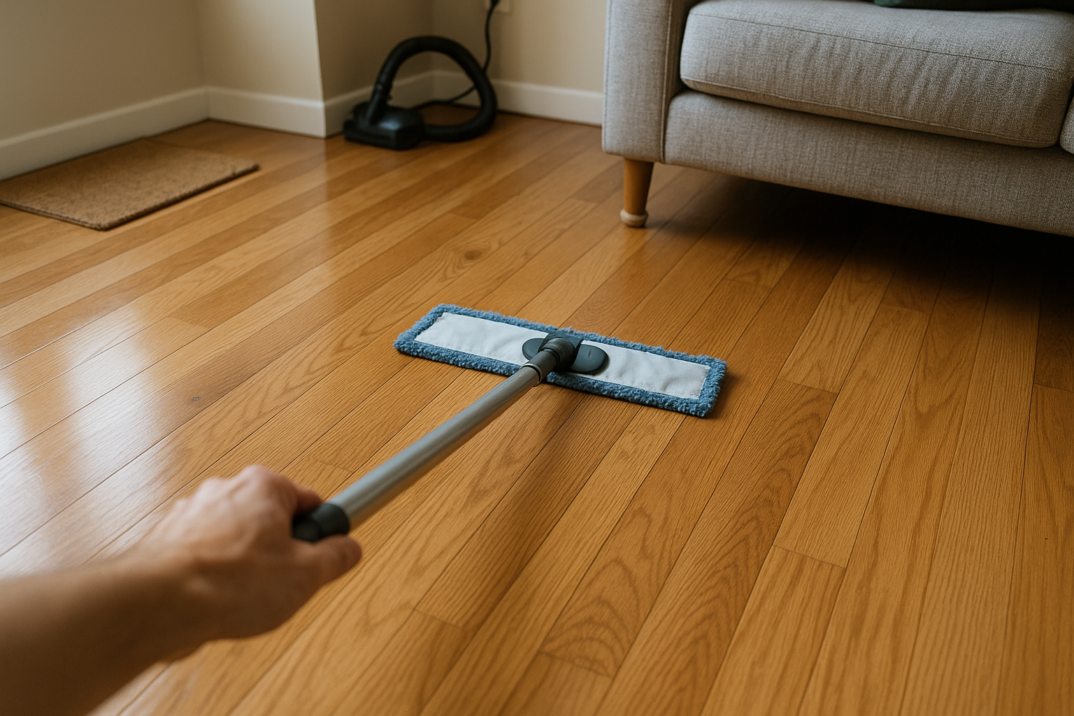 Illustration af Hvordan holder man gulv pænt længere: Effektive vedligeholdelsestips til trægulve