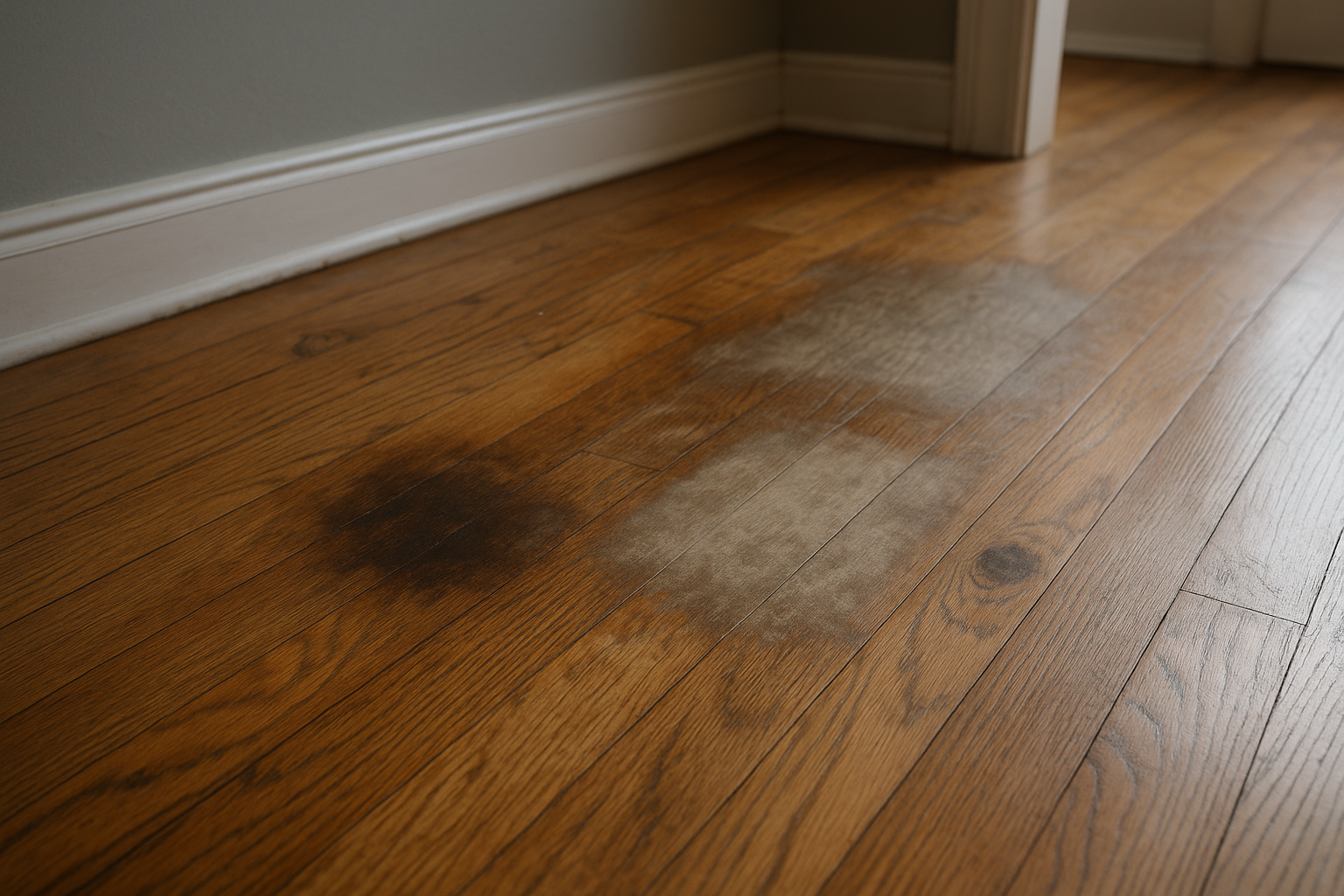 Illustration af Misfarvet parketgulv: Sådan genskaber du gulvets skønhed med professionelle løsninger